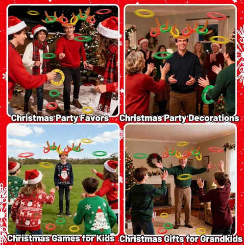 Miniatura 7 de Juegos de Navidad para niños, adolescentes y adultos, juego inflable de lanzamiento de anillos de cornamenta de reno, suministros de fiesta