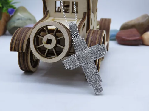 Miniatura 2 de Dazzlingrock Collection Colgante de cruz religiosa Hip Hop con diamante blanco redondo de 1.00 quilates (ctw) para hombre, plata de ley, Diamante