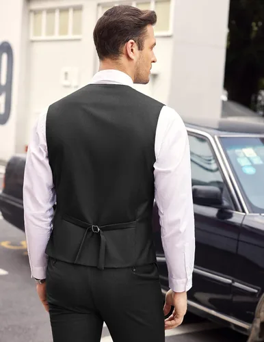 Miniatura 3 de COOFANDY Chaleco de traje en capas para hombre, chalecos de vestir formales, chaleco de boda ajustado