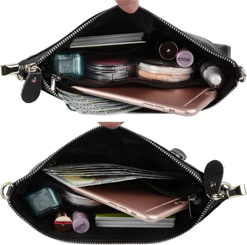 Miniatura 4 de YALUXE Clutch Wristlet - Cartera de piel auténtica con bloqueo RFID y cadena de hombro