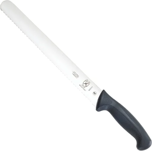 Miniatura 13 de Mercer Culinary M23880 Millennia Black Handle - Cuchillo para pan con mango negro, borde ondulado curvo de 10 pulgadas