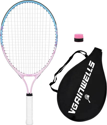 Miniatura 18 de Raqueta de tenis para niños de 17"-23" para edades de 2-9 años, ligera y duradera, incluye 1 raqueta de tenis para niños pequeños y 1 cintas