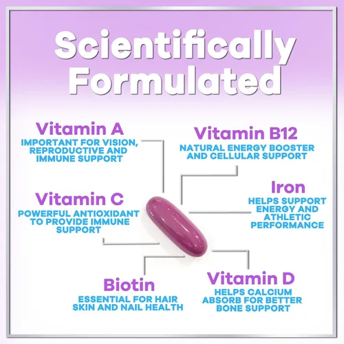 Miniatura 3 de Multivitamínico para mujer – Multivitaminas diarias completas para mujer con biotina, calcio, ácido fólico, hierro, zinc, vitamina A, C, D, E y B