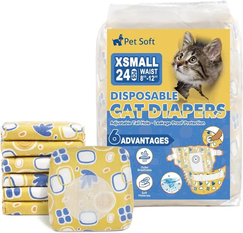 Miniatura 17 de Pet Soft Pañales desechables para gatos – Pañales para gatos hembras y machos, pañales para cachorros para perras con agujero de cola de espuma