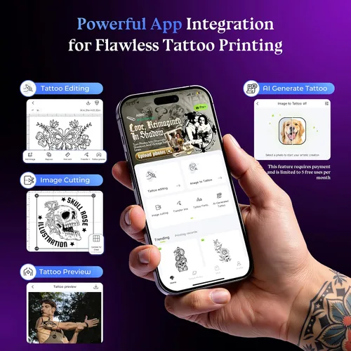 Miniatura 8 de Itari A886 Tattoo Stencil Printer Bluetooth with 100 Sheets Paper, Stencil Printer Transfer Kits for Beginners and Artists, Thermal Printer Tattoo