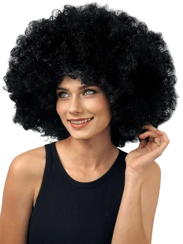 Miniatura 4 de ALLAURA Pelucas prémium de cabello rizado tipo afro y de tamaño jumbo para mujeres afrodescendientes, cabello negro sintético largo y voluminoso