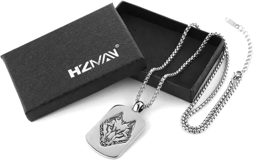 Miniatura 7 de HZMAN Norse Viking Wolf Necklace for Men Boys Stainless Steel Gothic Punk Fenrir Wolf Head Animal Pendant Jewelry Gift