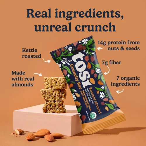 Miniatura 3 de Tosi Organic SuperBites Snacks veganos, 2.4 onzas (paquete de 12), sin gluten, Omega 3s, barras de proteína vegetal con lino y semillas de chía