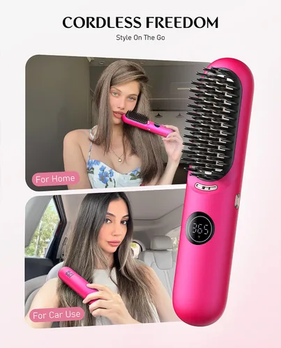 Miniatura 6 de Fanttik Solo I10 APEX Cepillo Alisador de Pelo Portátil, Peine Alisador Sin Cables con Área de Calentamiento 113% Mayor, Pantalla LED y Rosa