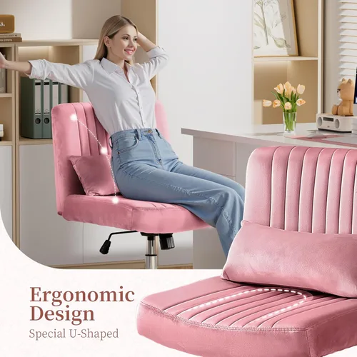 Miniatura 6 de Warmiehomy Silla de escritorio cruzada de terciopelo con ruedas, sillas de oficina de lujo con patas cruzadas para oficina en casa, silla giratoria