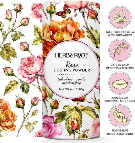 Miniatura 2 de Herb & Root Polvos corporales para espolvorear sin talco. Rosa, vainilla, sándalo, lavanda, jazmín y sets de regalo (tamaño completo, rosa)