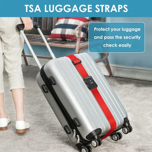 Miniatura 2 de Travel Inspira - Correa para equipaje con candado de combinación conforme a la TSA, ajustable, fácil de usar, protege tu equipaje - Rojo