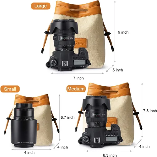 Miniatura 4 de Bolsa de mano con cordón S-ZONE para cámara DSLR, con inserto para lentes, compatible con Canon, Nikon, Sony Marrón