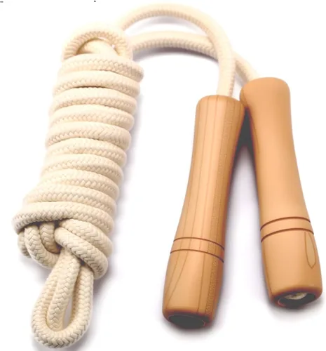 Miniatura 6 de Cuerda de saltar para niños – Mango de madera – Cuerda de saltar ajustable de algodón trenzado para niños pequeños fitness entrenamiento ejercicio