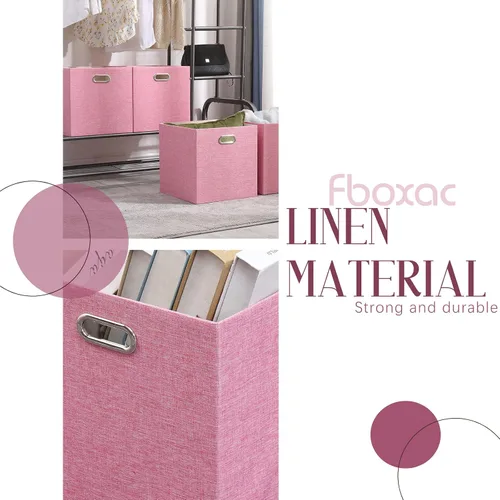Miniatura 6 de Cajas Organizadoras de Almacenamiento de Cubo Rosa 33x33x33 cm, Juego de 4 Cajas de Organización Plegables con Asas, Cajas de Almacenamiento Rosa