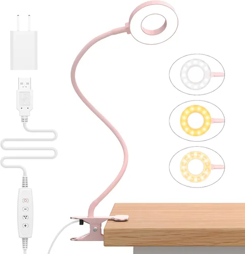 Miniatura 12 de Lámpara de escritorio iZELL, [3 modos de color y 10 niveles de brillo] luz LED de lectura con abrazadera, brazo flexible de silicona, luz de libro