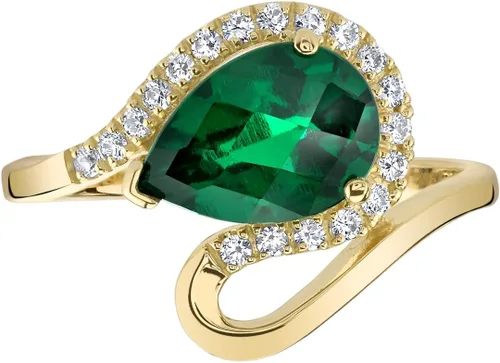 Miniatura 2 de PEORA Anillo de espiral de lágrima de esmeralda creado para mujer, oro amarillo de 14 quilates, 1.75 quilates, forma de pera de 0.394 x 0.276 in