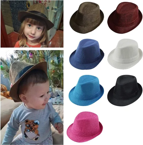 Miniatura 4 de ECYC Sombreros de jazz para niños, gorras de lino de color sólido para niños