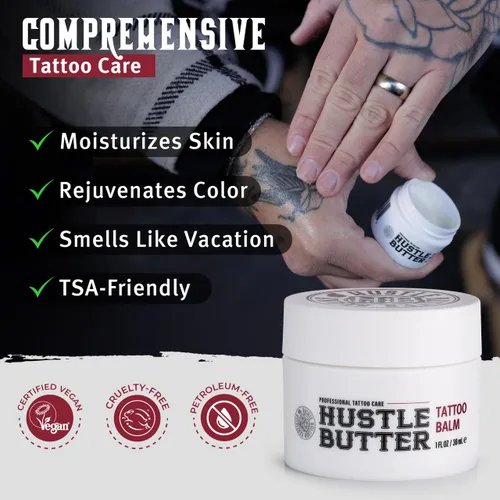 Miniatura 3 de Hustle Butter Tattoo Aftercare 5oz At Home y 1oz Bálsamo de cuidado posterior de tamaño de viaje, úsalo mientras cura nuevos tatuajes