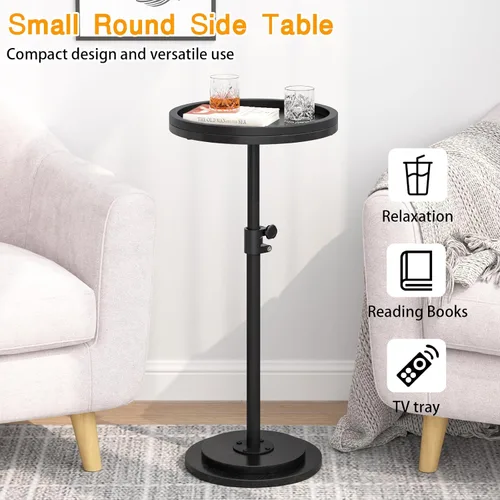 Miniatura 4 de Mesa auxiliar pequeña, mesa de bebidas, mesa auxiliar redonda ajustable en altura, mesa auxiliar de pedestal para espacios pequeños en sala