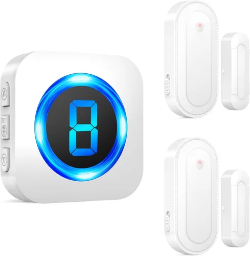 Miniatura 10 de SURFOU Timbre inalámbrico con sensor de puerta, alerta de apertura de puerta impermeable con rango de 1000 pies, 55 tonos de llamada, alarma de 110