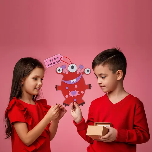 Miniatura 2 de 4E's Novelty Adorno de manualidades de monstruo de San Valentín (paquete de 12) para manualidades de espuma para el día de San Valentín para niños