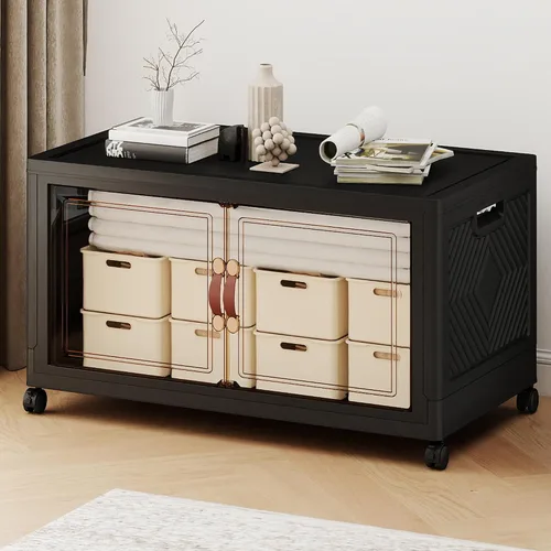 468QT - Contenedores de almacenamiento apilables extra grandes con tapas, ruedas y puerta, organizadores plegables de armario de 117 galones,