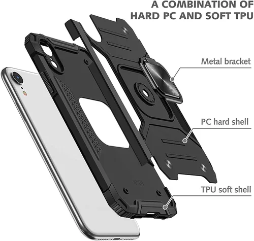 Miniatura 4 de HNHYGETE Funda para iPhone XR con protector de pantalla: (resistente) grado militar giratorio de 360° con función atril a prueba de golpes