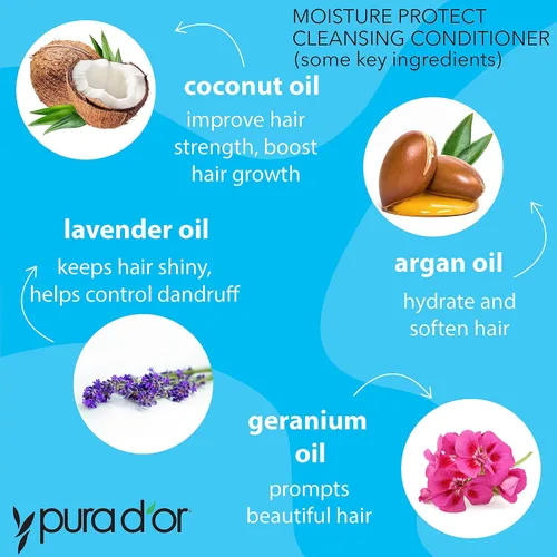 Miniatura 2 de PURA D'OR Acondicionador limpiador de protección de humedad (16 onzas) desenreda y restaura el cabello con aceite de argán, lavanda, sin sulfato