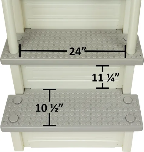 Miniatura 6 de Aqua Select Everest en escalones de piscina Blanco perla con peldaños gris nube para piscinas sobre el suelo Montaje en cubiertas de 48 a 54