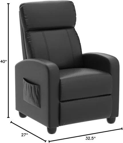 Miniatura 2 de POWERSTONE Silla reclinable de piel sintética con función de masaje, silla reclinable pequeña, sofá individual, silla de cine en casa con cojín más