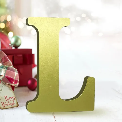 Miniatura 12 de AOCEAN Letras de madera dorada de 6 pulgadas, letras de madera sin terminar para decoración de pared, letras decorativas de pie en rodajas, tablero