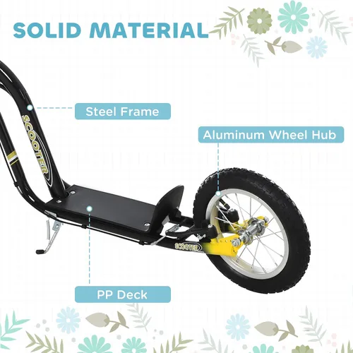 Miniatura 5 de Aosom Patinete con Frenos Duales de Pinza Delanteros y Traseros, Patinete de Ruedas Grandes para Edades 5+, Rueda Delantera Inflable de 12 Pulgadas