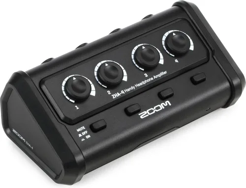 Zoom ZHA-4 Amplificador de auriculares con batería de 4 canales con funciones de volumen y silencio, para podcasting, música, producción