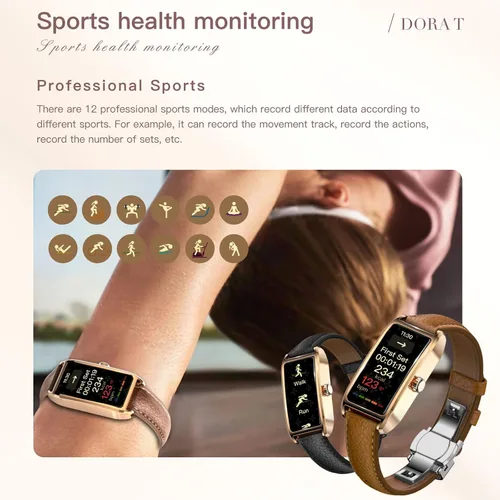 Miniatura 3 de Amoled Laies - Reloj inteligente para mujer, reloj inteligente con correa de piel, monitor de ritmo cardíaco, estrés, sueño, 12 modos deportivos