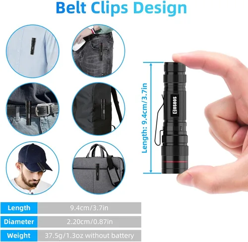 Miniatura 7 de COSOOS 3 linternas LED tácticas mini con clip, linterna AA brillante zoomable de 3.7 pulgadas de alto lúmen, linterna de bolsillo tamaño pluma, 1