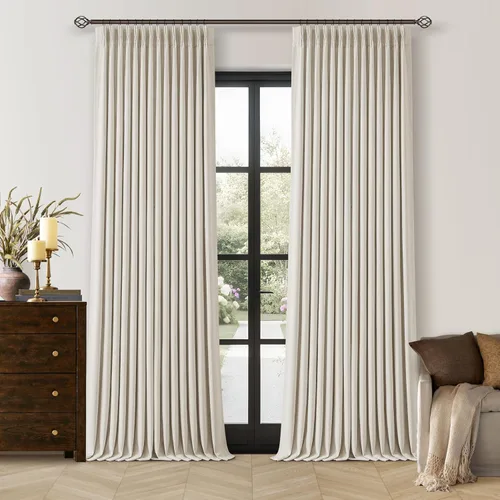 Miniatura 68 de Juego de 2 paneles de cortinas plisadas negras de 80 pulgadas para sala de estar, cortinas plisadas de lino con forro de 80 pulgadas de largo, 100%