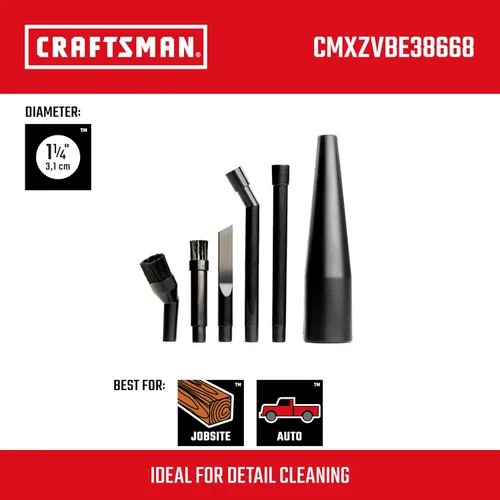 Miniatura 2 de CRAFTSMAN CMXZVBE38668 - Kit de accesorios para aspiradora en seco y húmedo de 1-1/4 pulgadas, 6 piezas, accesorios de aspiradora de grado