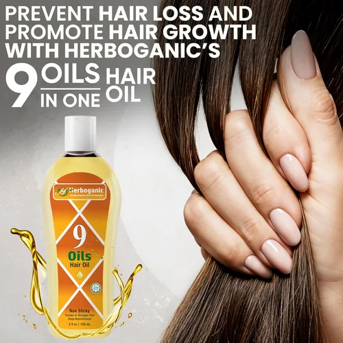 Miniatura 5 de Aceite para el cabello de 9 aceites, mezcla de hierbas de jojoba, almendra, oliva, argán, amla, coco, aceite de ricino, aceite de cebolla y vitamina