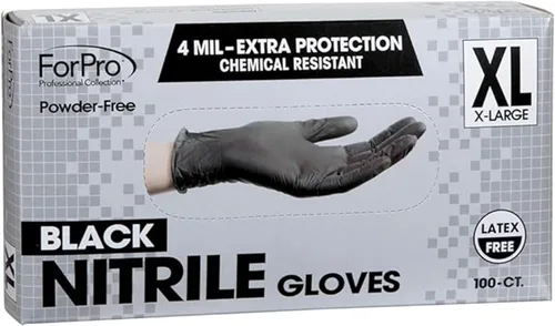 ForPro Disposable Nitrile Gloves, Chemical Resistant, Powder-Free, Latex-Free, Non-Sterile, Food Safe, 4 Mil Negro
