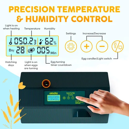 Miniatura 2 de Okkobi Incubadora M10 para incubar huevos, ideal para todas las edades, girador automático y control de humedad, vela integrada, 10 huevos, verde