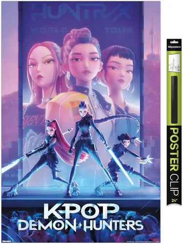Miniatura 18 de Netflix KPop Demon Hunters (2025) - Póster de pared de una hoja, 22.4 pulgadas de largo x 14.7 pulgadas de ancho, versión enmarcada de madera