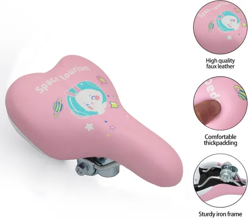 Miniatura 2 de Sillín de bicicleta para niños con diseño de conejo, asiento de bicicleta acolchado de espuma para bicicletas de 12 a 20 pulgadas, se adapta a