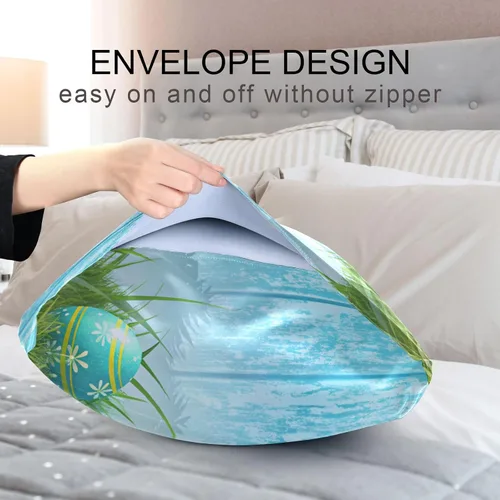 Miniatura 5 de Nander Funda de almohada de satén estándar de Pascua, huevos coloridos y orejas de conejo, funda de almohada para el hogar, funda de almohada suave