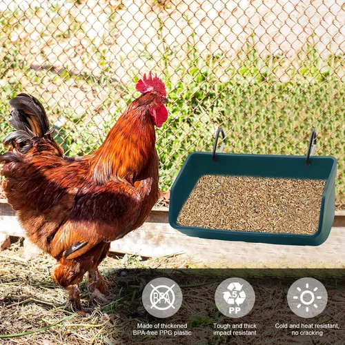 Miniatura 6 de Comedero colgante para cerca, paquete de 4 canales de alimentación con clips para cabra, pato, oveja, caballo, ganso, cerdo, aves de corral, cubo