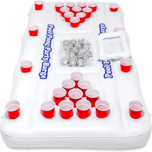 Mesa flotante de Beer Pong, marca GoPong para psicina, con nevera incorporada, color blanco, 6 pies de largo.