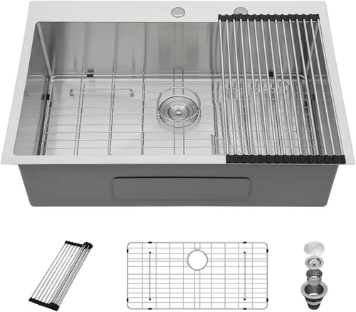 Miniatura 16 de Dcolora Fregadero de Lavandería Empotrable de 22x22 Pulgadas Calibre 16 de Acero Inoxidable de 12 Pulgadas de Profundidad Fregadero Utilitario de Un