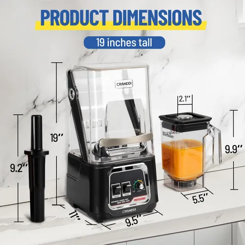 Miniatura 6 de CRANDDI Licuadora profesional para batidos, licuadora silenciosa comercial insonorizada de 2200 W con escudo insonorizado extraíble para triturar