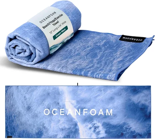 Miniatura 9 de Oceanfoam Toalla de playa ligera, absorbente, de secado rápido, resistente a la arena, antideslizante, ideal para entrenamientos, yoga, pilates