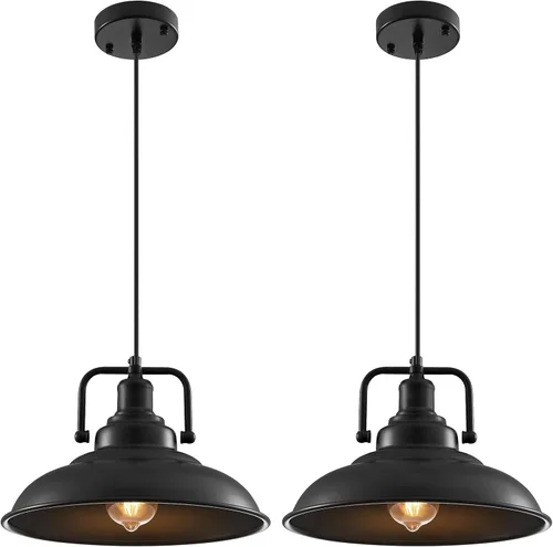 Miniatura 16 de Lámpara colgante negra de 12.5 pulgadas, paquete de 3 unidades, luz colgante de granja, iluminación colgante industrial, luces colgantes de cocina